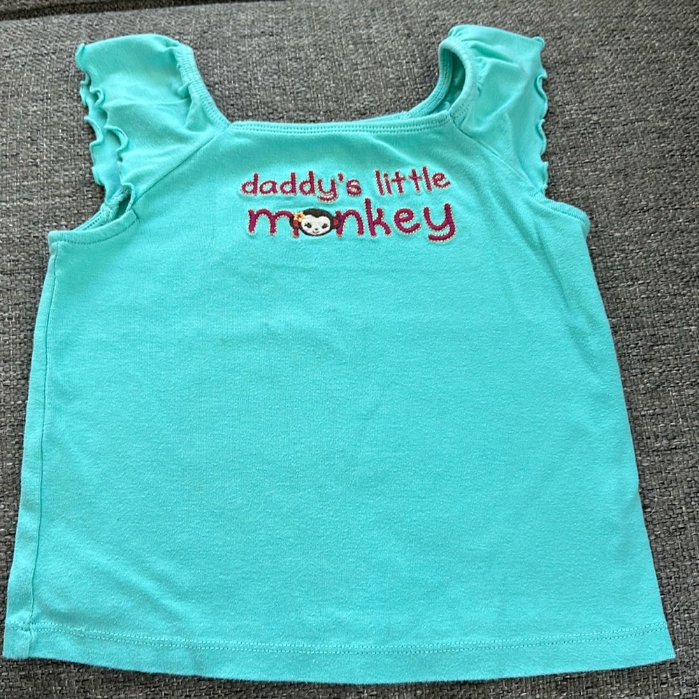 Gymboree Girls Teal Daddys Little Monkey Embroidered Tank Top 5T